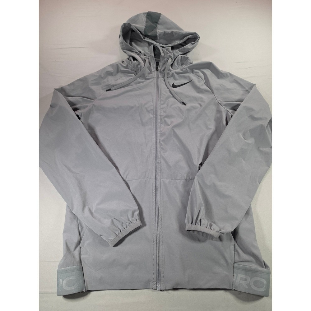 Nike Pro Dri-FIT Mens Full Zip Hooded Windbreaker Jacket Gray Small CZ1510-077